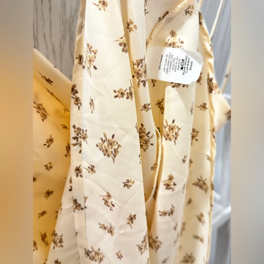 Brand New Champagne Beige Floral Cowl Neck Satin Slip Mini Dress Sleeveless - Picture 7 of 11